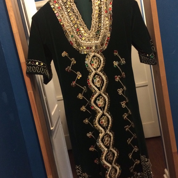 Velvet 1970s Vintage Kaftan - Forest Green - Picture 3 of 5